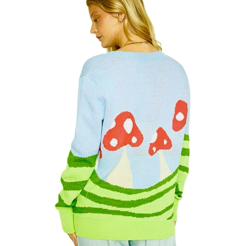 Miss Sparkling boho Mushroom field cardigan colorful red green blue large EUC - Picture 2 of 9